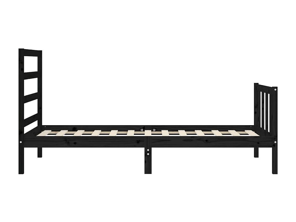 Cadre de lit avec tête de lit noir petit simple bois massif