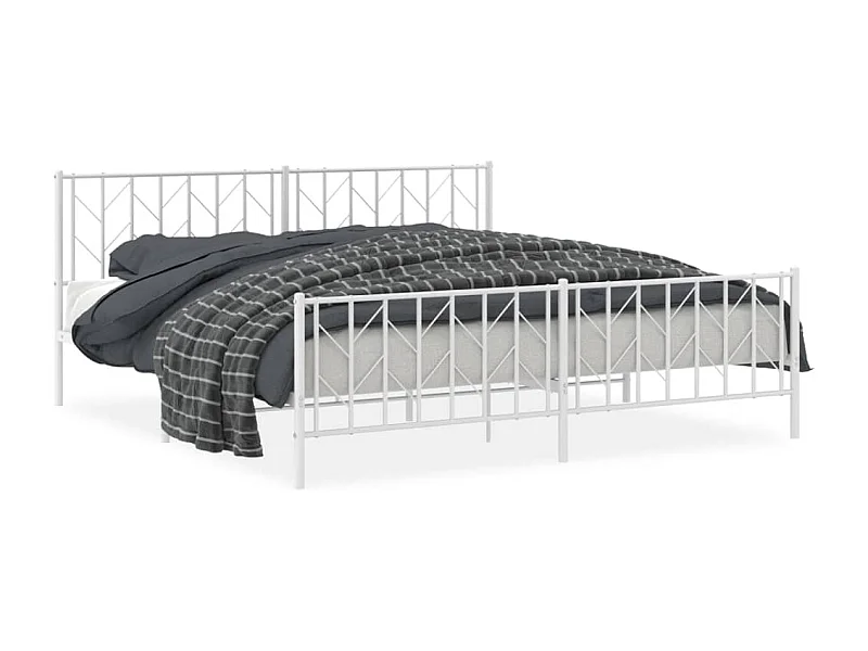 Cadre de lit métal avec tête de lit-pied de lit blanc 193x203