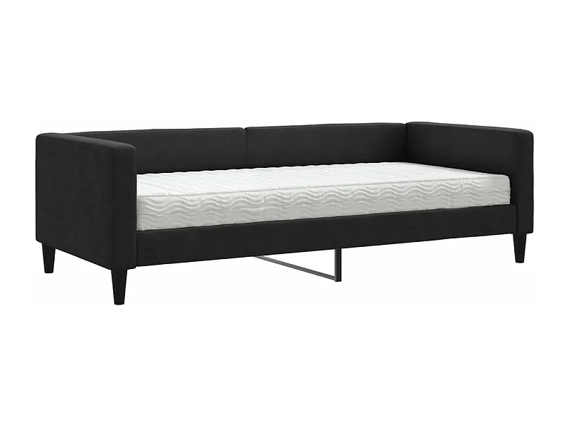 Lit de jour avec matelas noir 90x200 tissu