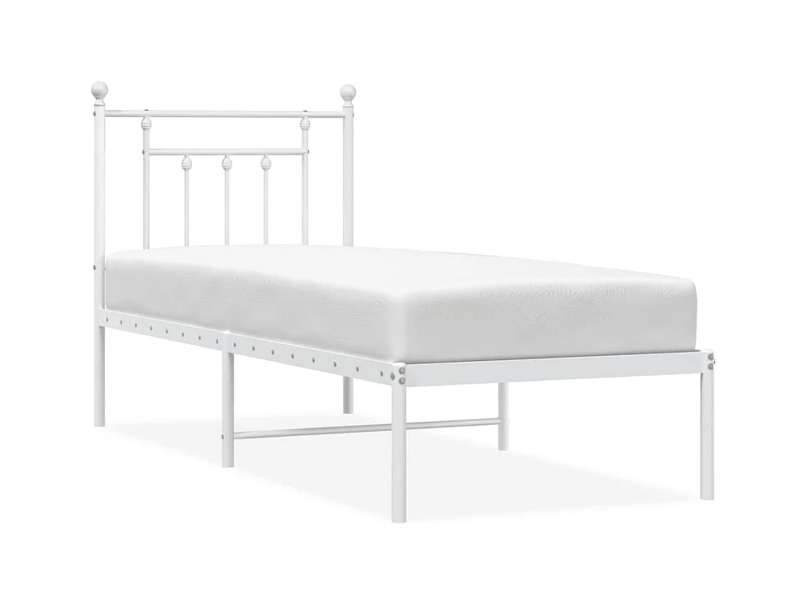 Bedframe met hoofdbord metaal wit 75 x 190 cm