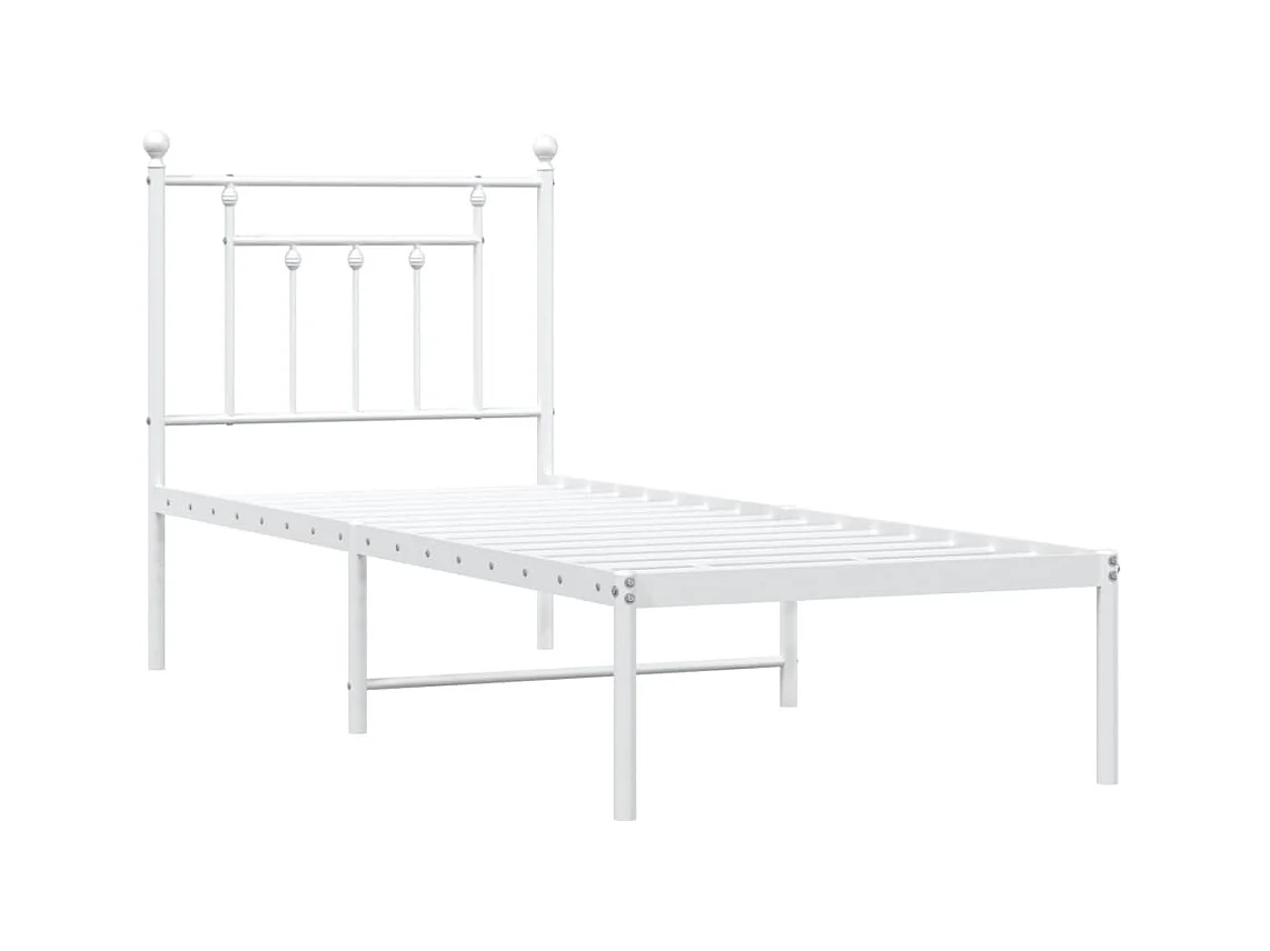 Bedframe met hoofdbord metaal wit 75 x 190 cm