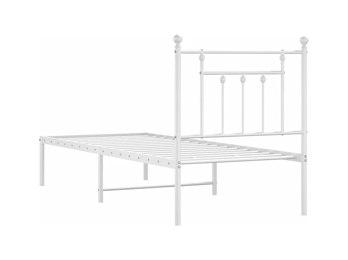 Bedframe met hoofdbord metaal wit 75 x 190 cm