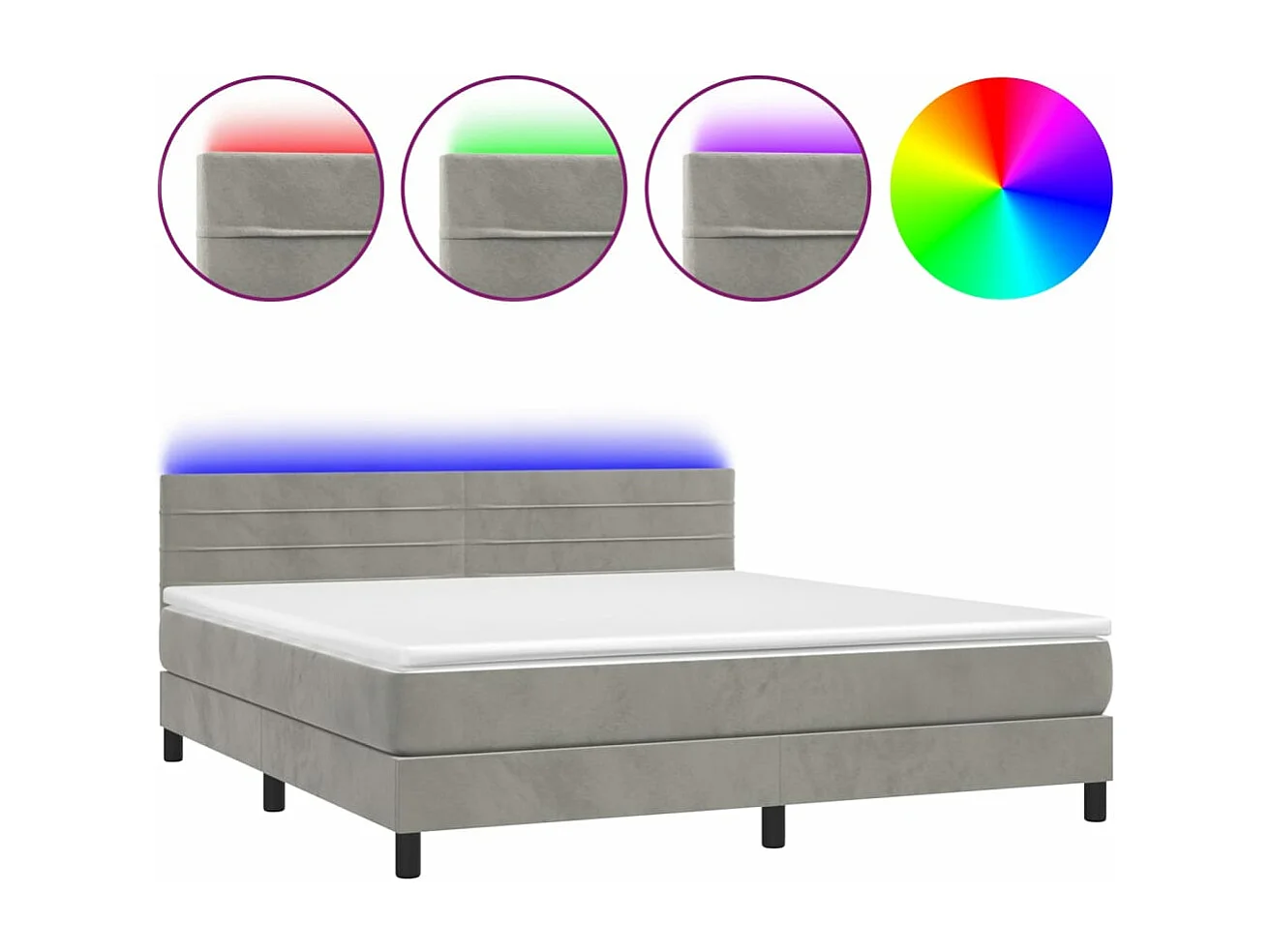Sommier à lattes de lit avec matelas LED Gris clair 180x200