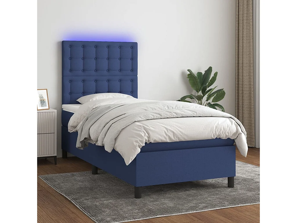 Sommier à lattes de lit avec matelas et LED Bleu 80x200 Tissu