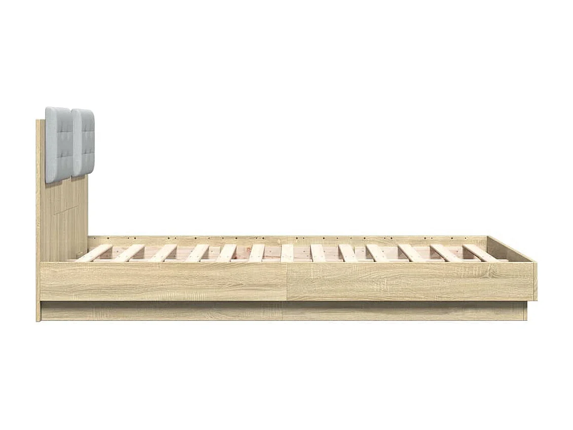 Cadre de lit tête de lit et lumières LED chêne sonoma 135x190