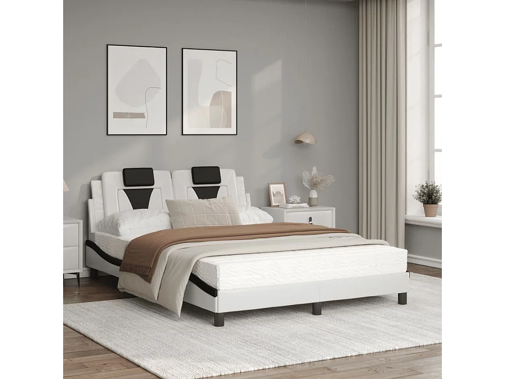 Lit avec matelas blanc et noir 120x200 similicuir