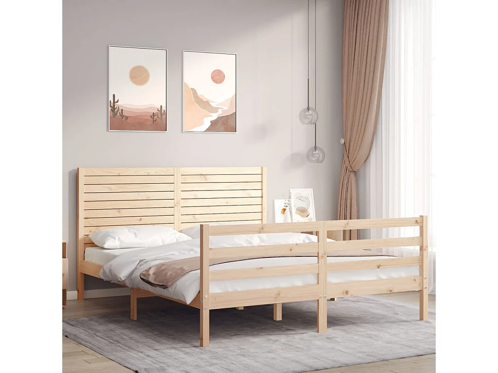 Cadre de lit avec tête de lit King Size bois massif
