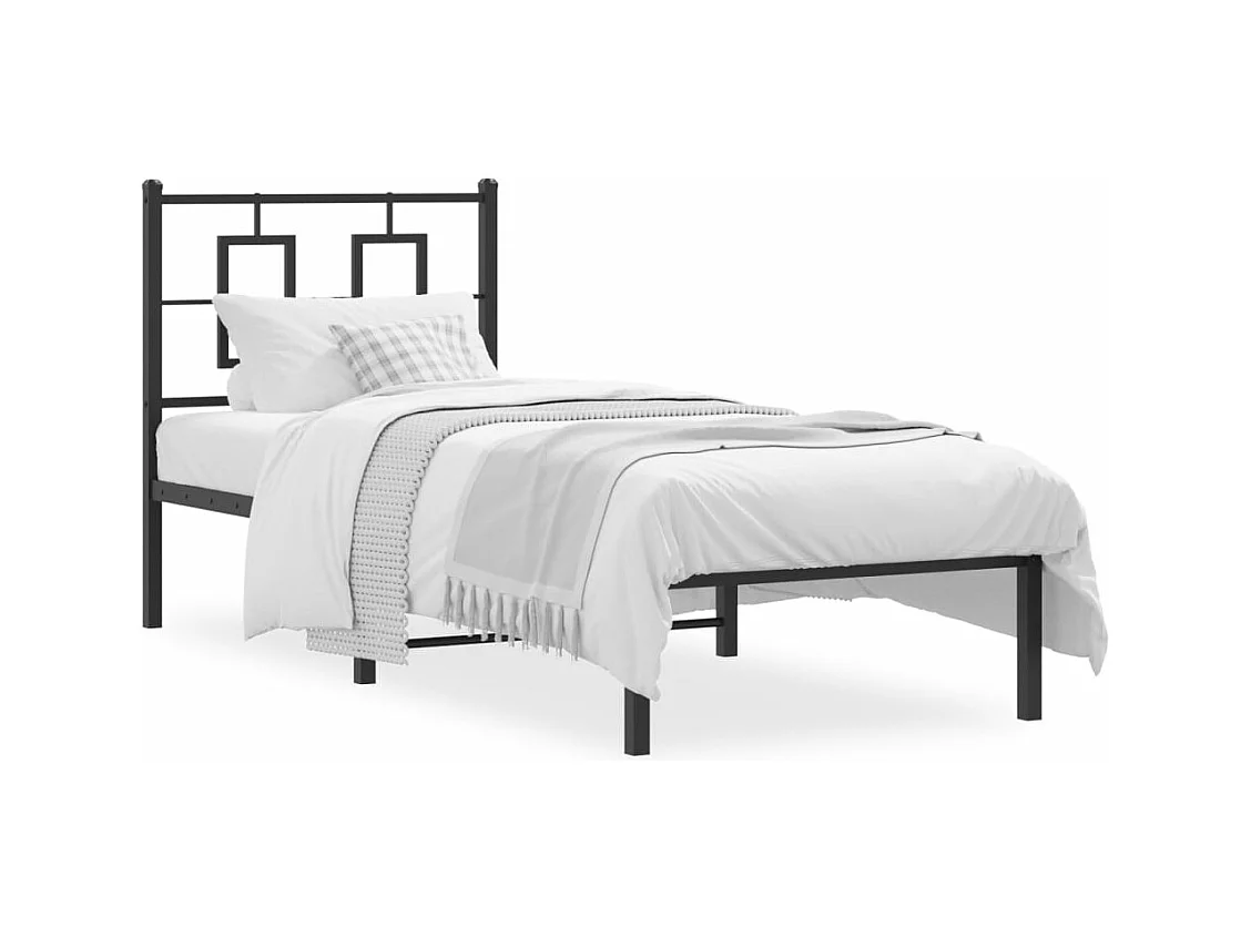 Bedframe met hoofdbord metaal zwart 75x190 cm
