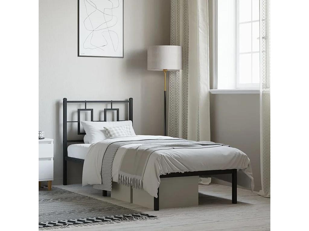 Bedframe met hoofdbord metaal zwart 75x190 cm