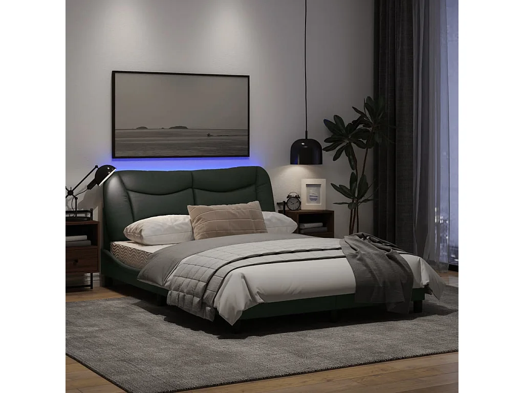 Cadre de lit avec lumières LED gris foncé 120x200 tissu