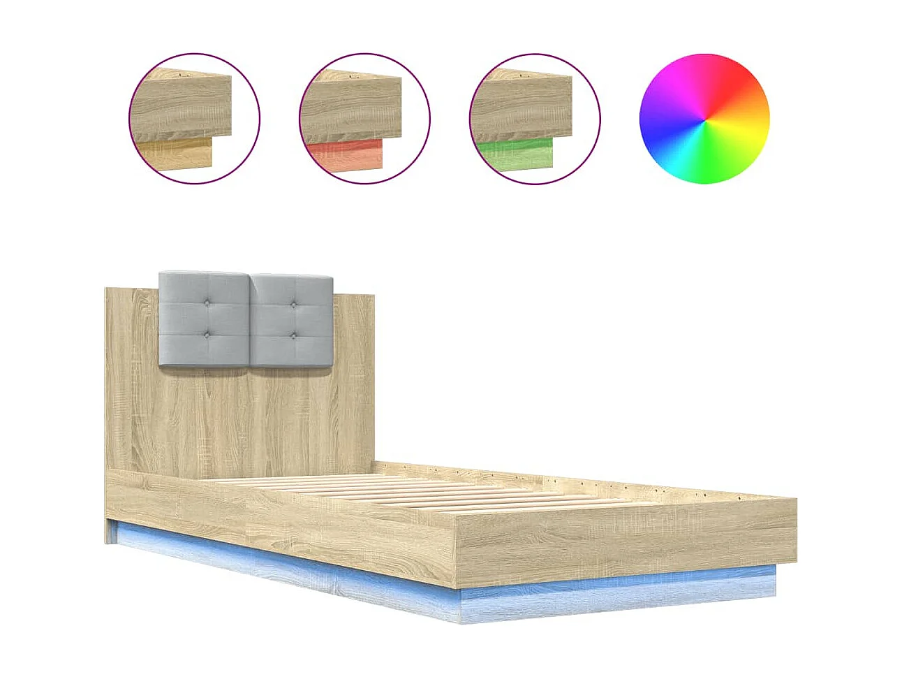 Cadre de lit tête de lit et lumières LED chêne sonoma 100x200