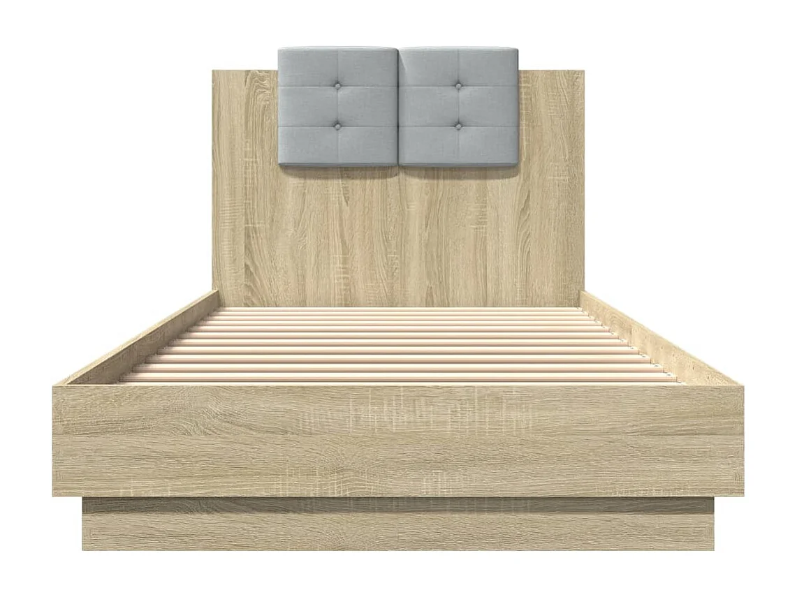 Cadre de lit tête de lit et lumières LED chêne sonoma 100x200