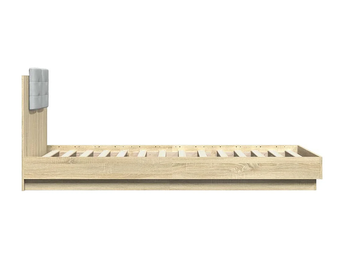 Cadre de lit tête de lit et lumières LED chêne sonoma 100x200
