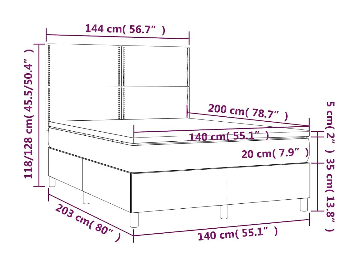 Sommier à lattes de lit avec matelas Gris 140x200 Similicuir