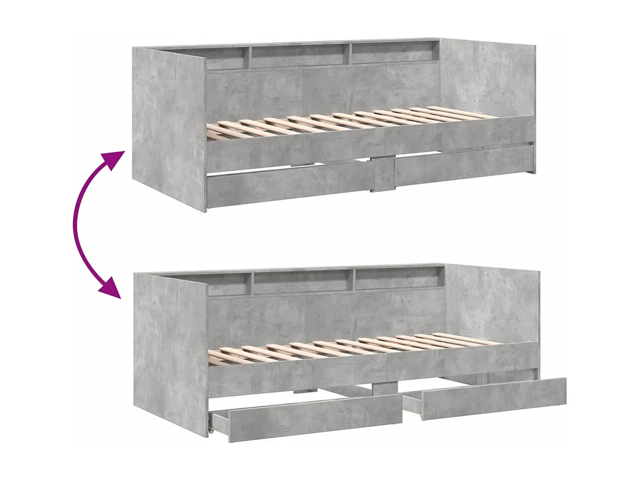 vidaXL Tumbona con cajones madera ingeniería gris hormigón 90x190 cm
