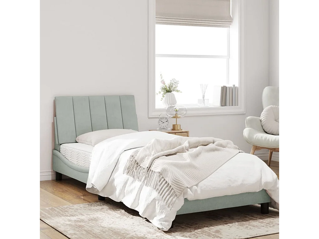 Cadre de lit avec lumières LED gris clair 90x200 velours