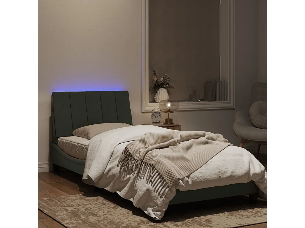 Cadre de lit avec lumières LED gris clair 90x200 velours
