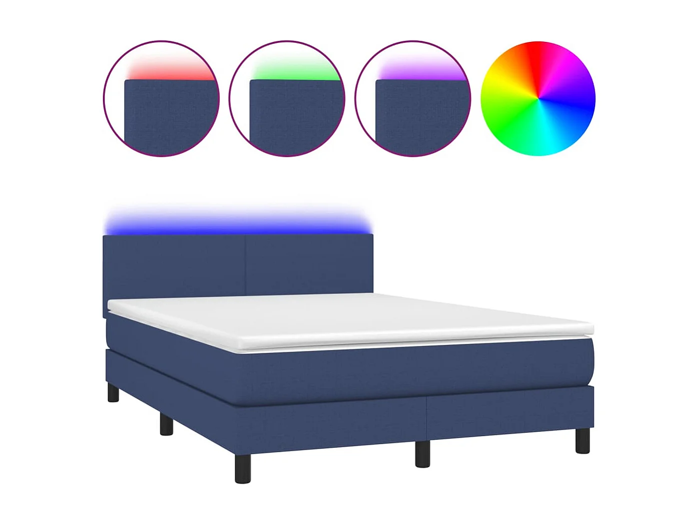 Sommier à lattes de lit avec matelas LED Bleu 140x190 Tissu