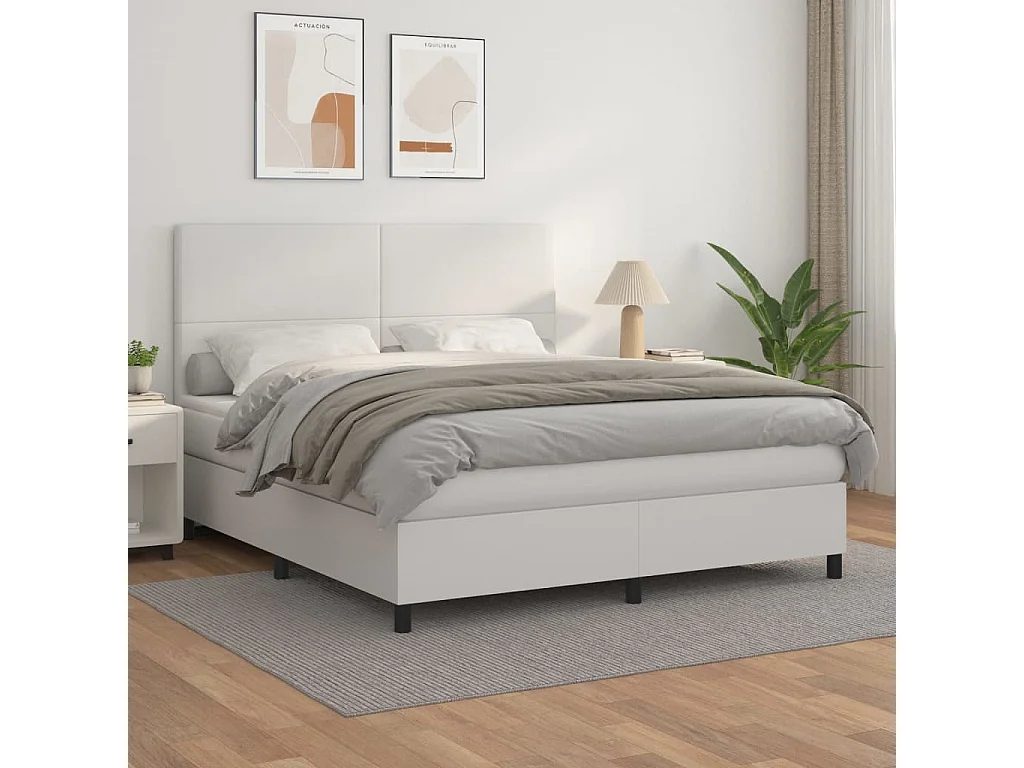 Sommier à lattes de lit avec matelas Blanc 160x200 Similicuir