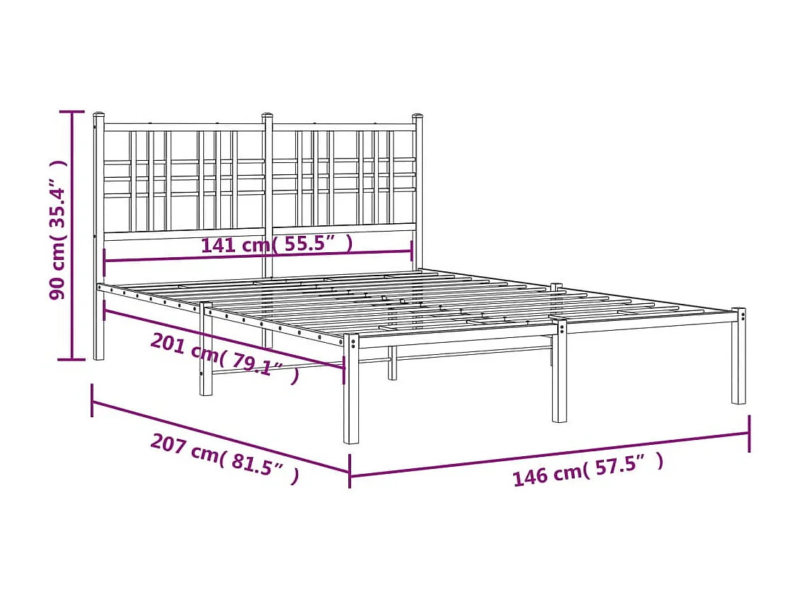 Cadre de lit métal avec tête de lit blanc 140x200