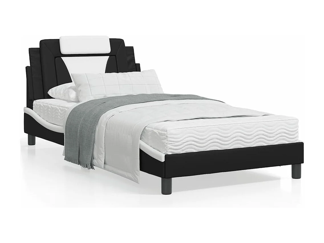 Lit avec matelas noir et blanc 100x200 similicuir