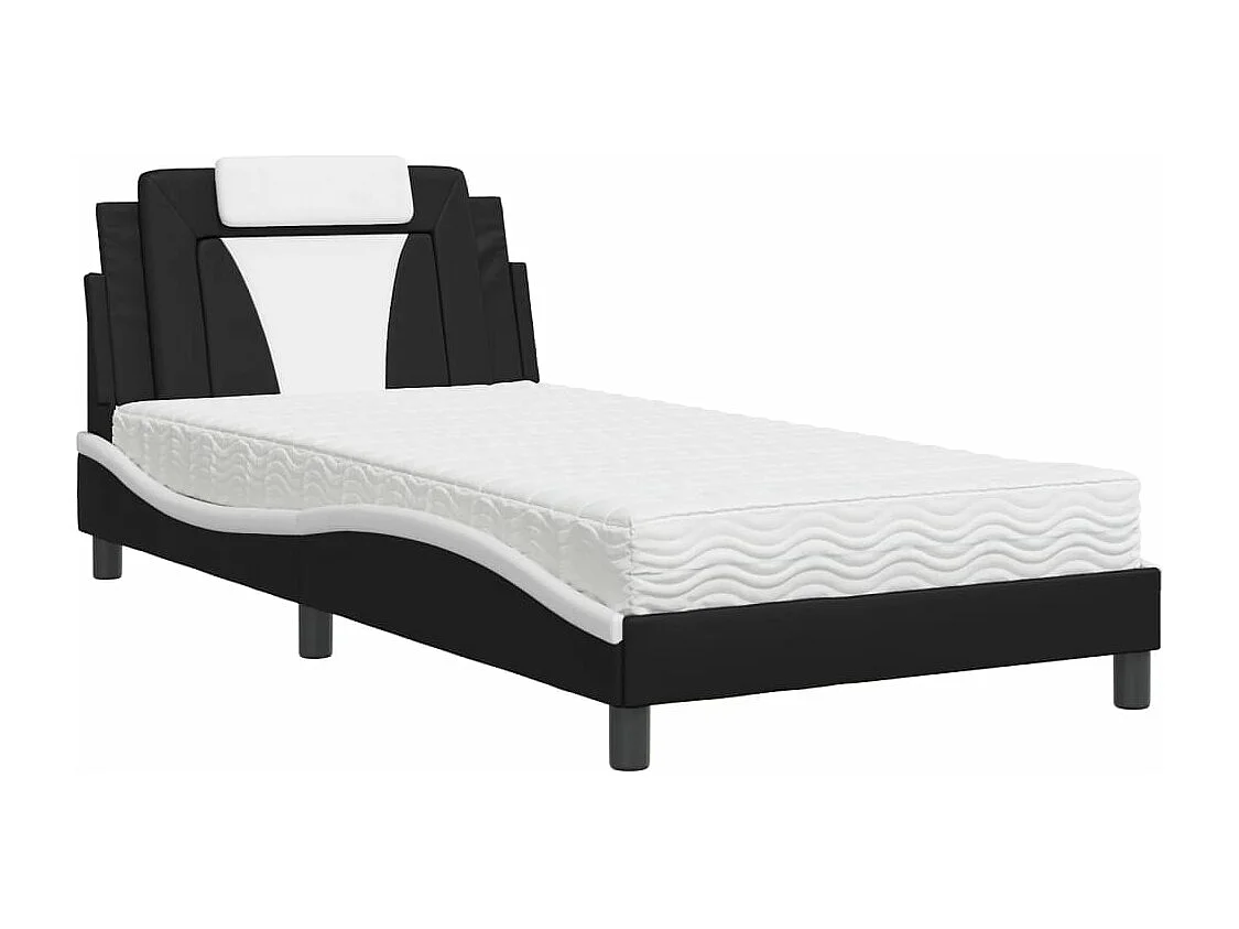 Lit avec matelas noir et blanc 100x200 similicuir