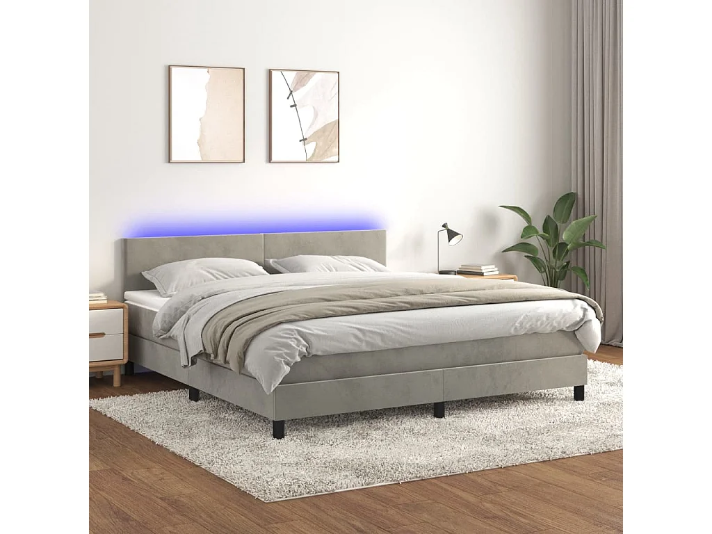 Sommier à lattes de lit avec matelas LED Gris clair 180x200