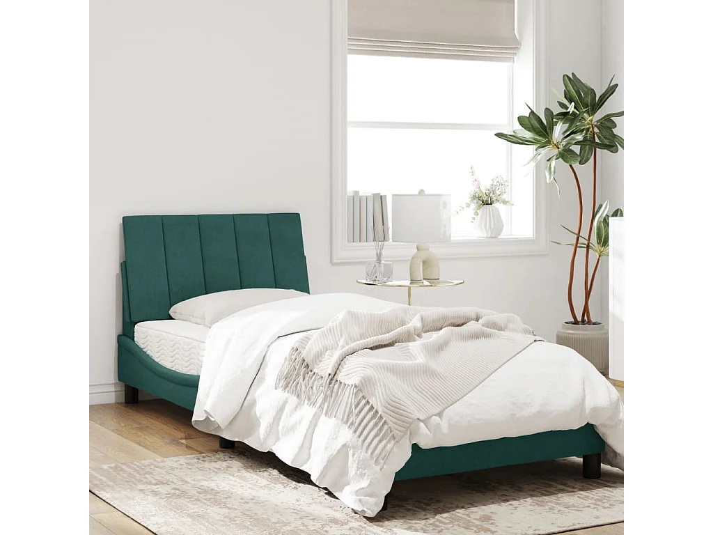 Cadre de lit avec tête de lit Vert foncé 80x200 Velours