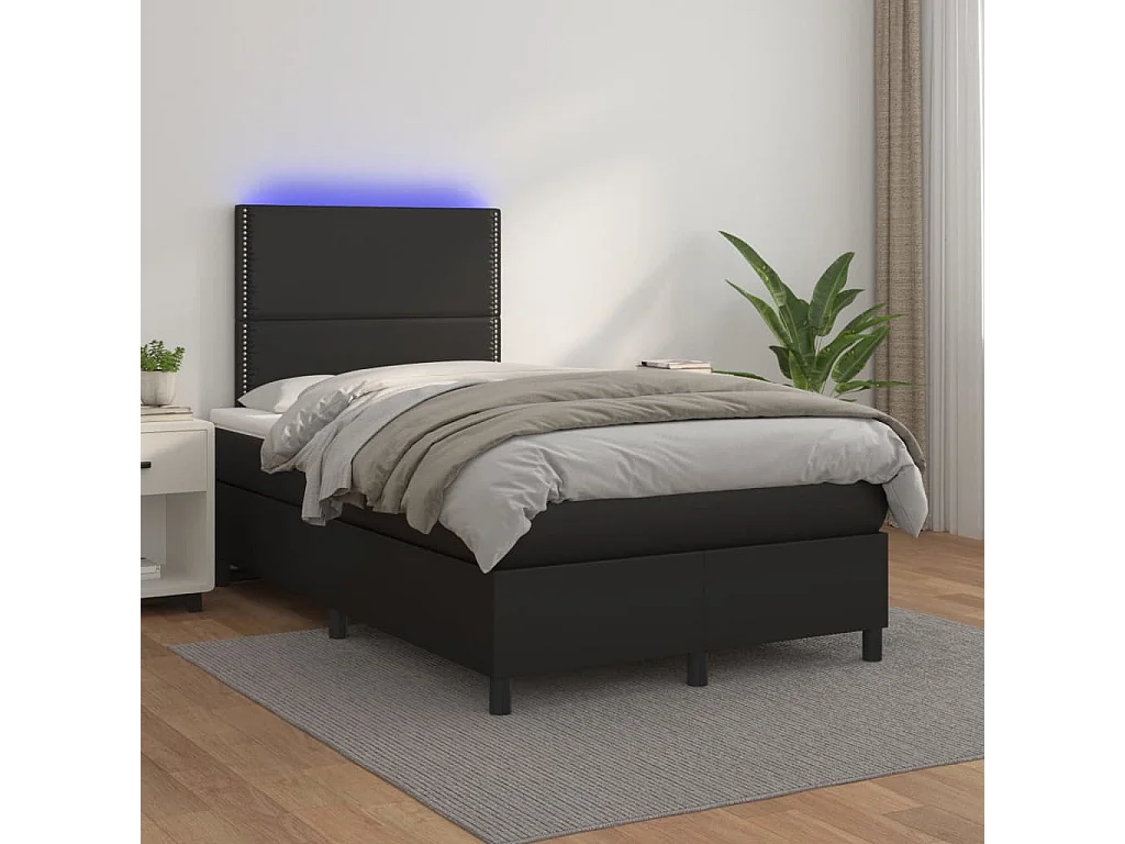 Sommier à lattes de lit matelas LED noir 120x190 similicuir