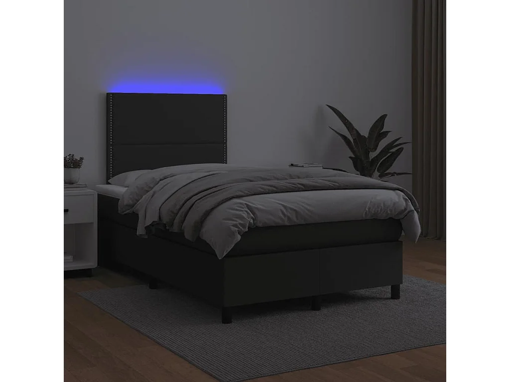 Sommier à lattes de lit matelas LED noir 120x190 similicuir