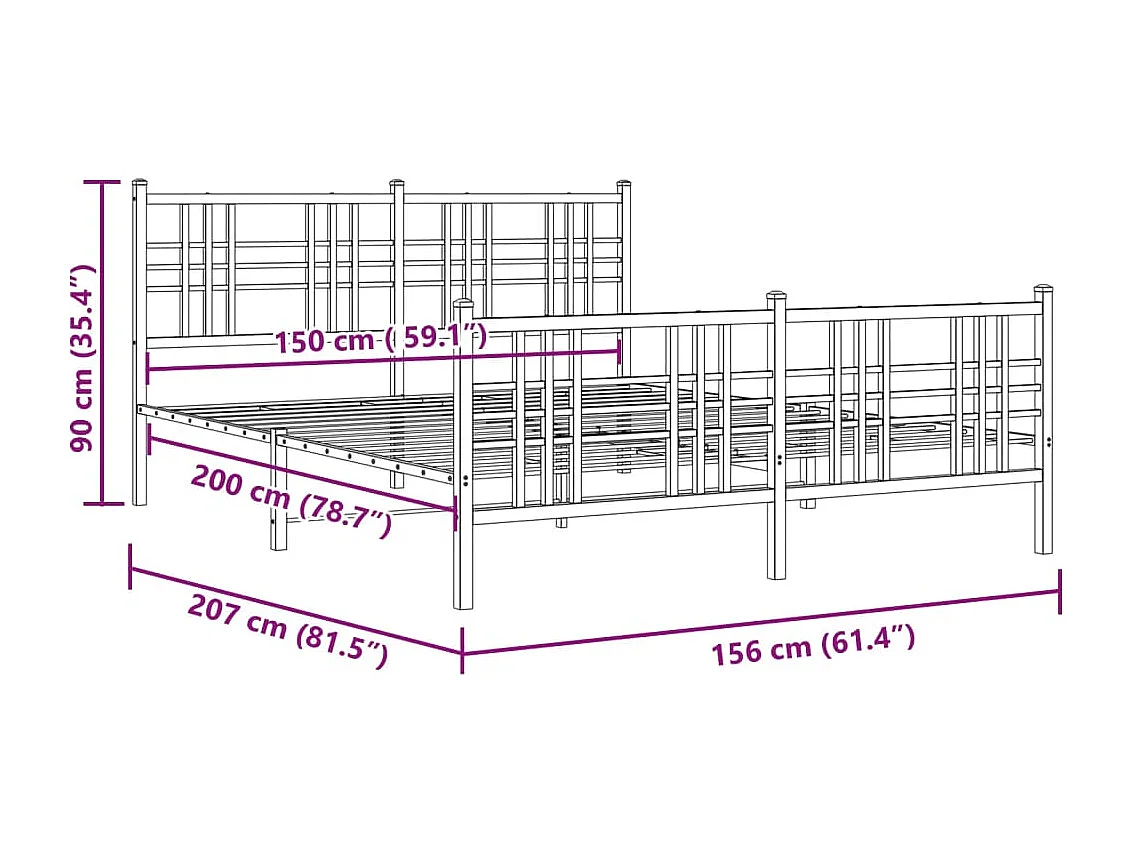 Cadre de lit métal avec tête de lit-pied de lit blanc 150x200