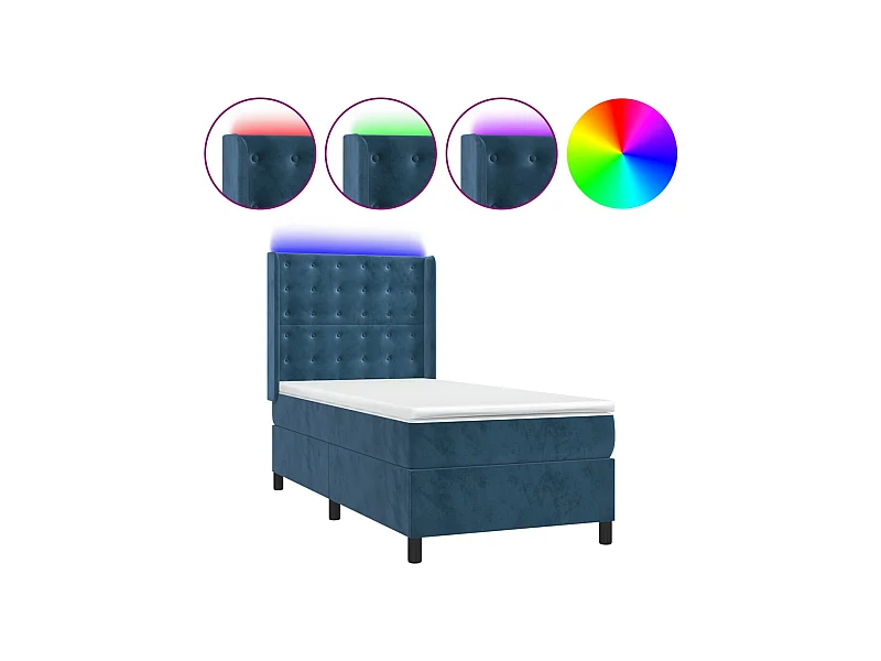 Sommier à lattes de lit matelas LED Bleu foncé 90x200 Velours