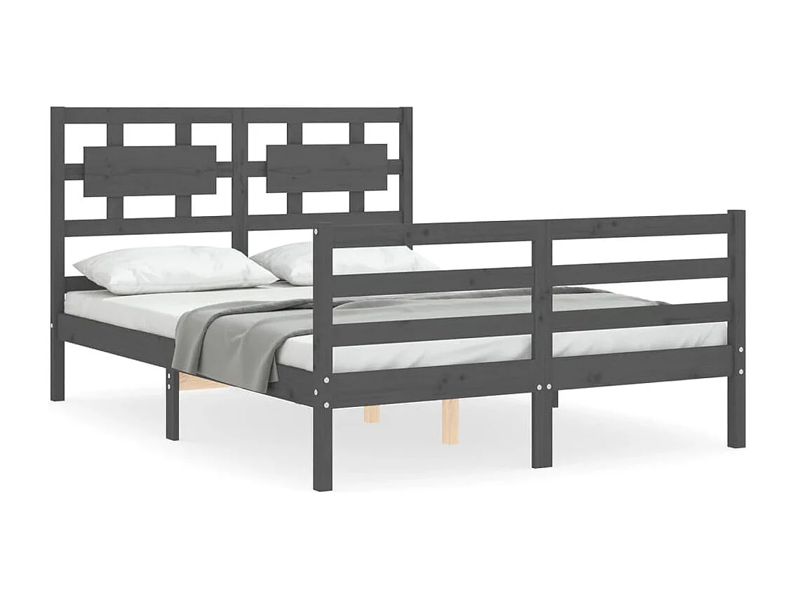 Cadre de lit avec tête de lit gris 140x190 bois massif