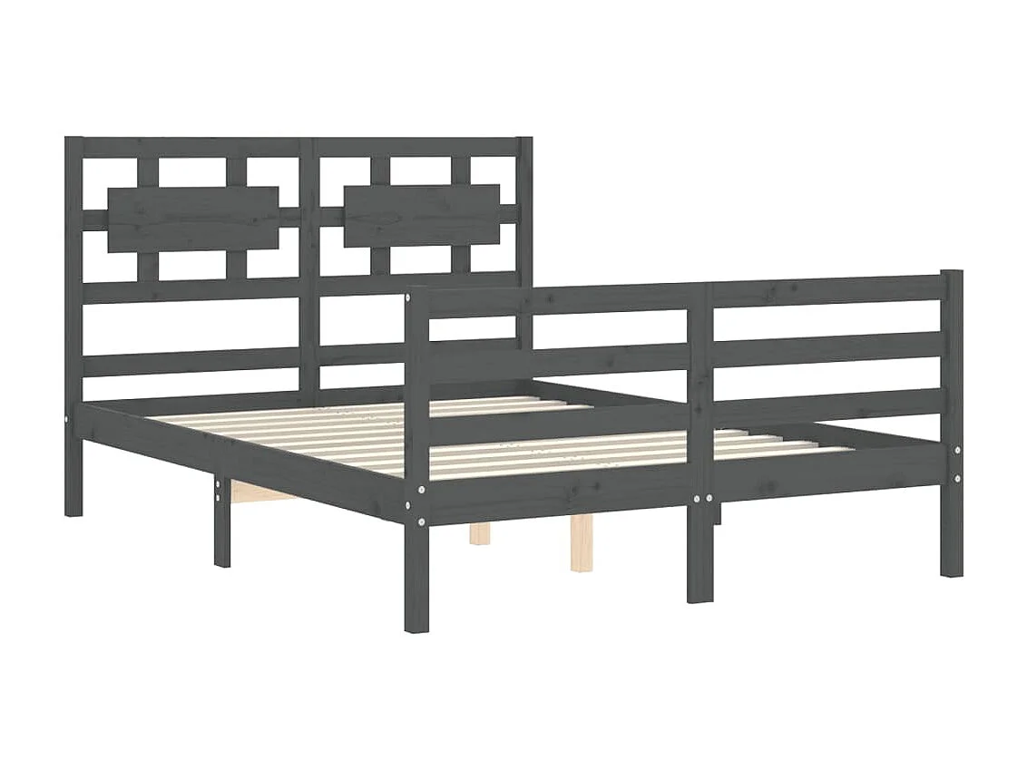 Cadre de lit avec tête de lit gris 140x190 bois massif
