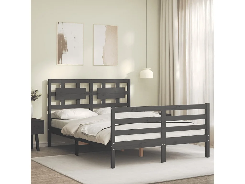 Cadre de lit avec tête de lit gris 140x190 bois massif