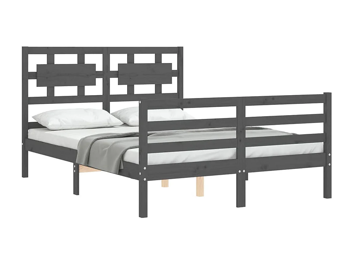 Cadre de lit avec tête de lit gris 140x190 bois massif