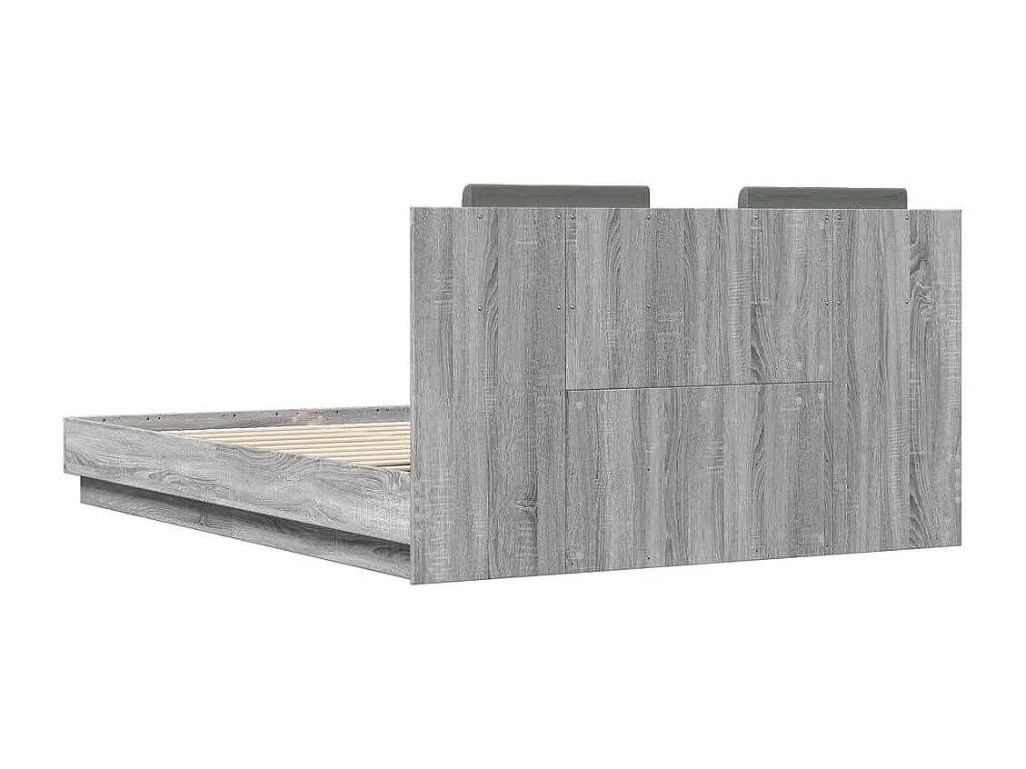 Cadre de lit tête de lit et lumières LED sonoma gris 140x200