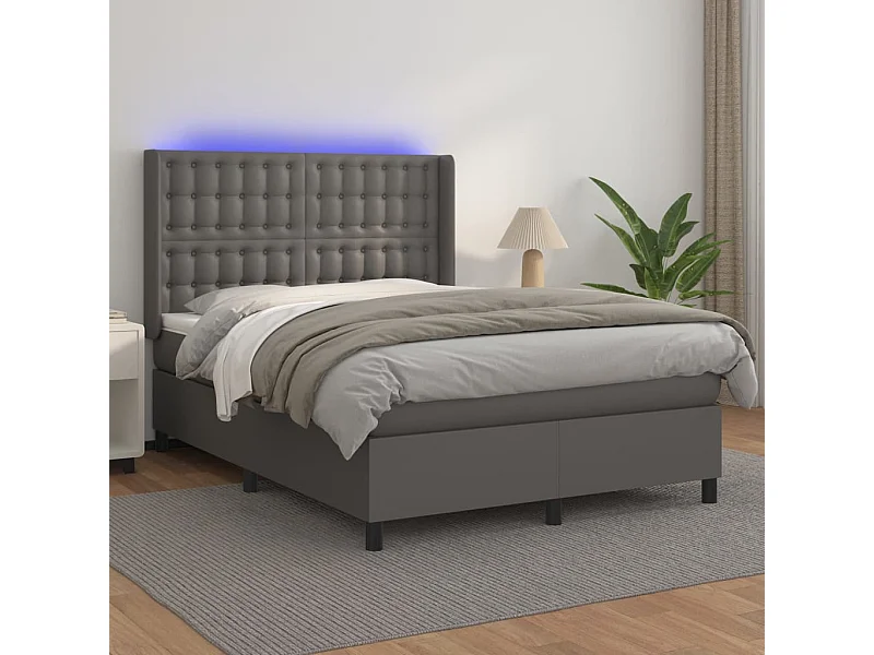 Sommier à lattes de lit matelas LED Gris 140x190 Similicuir