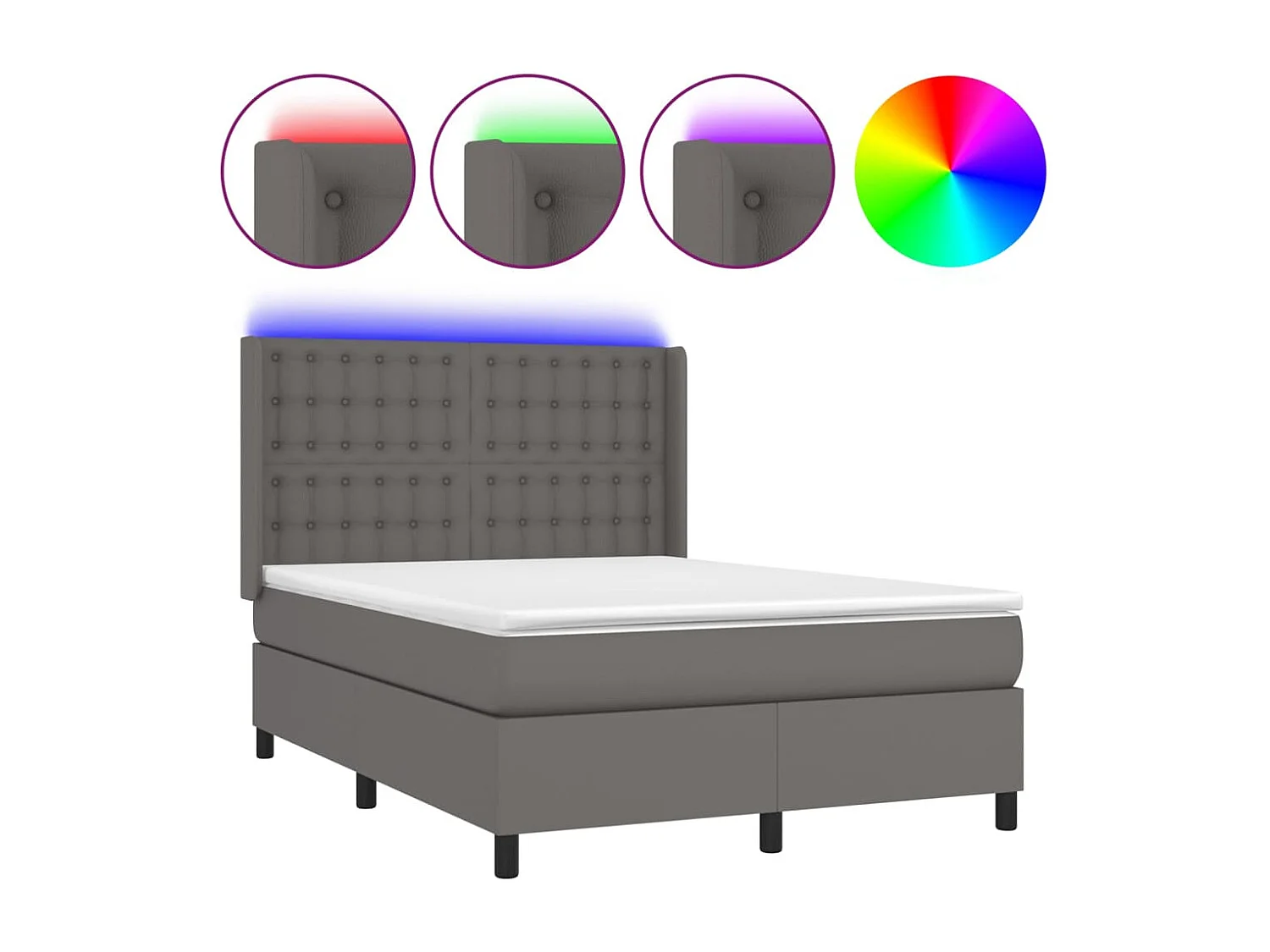 Sommier à lattes de lit matelas LED Gris 140x190 Similicuir