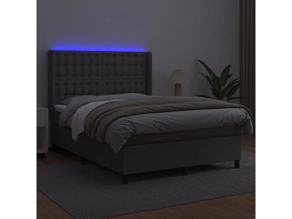 Sommier à lattes de lit matelas LED Gris 140x190 Similicuir