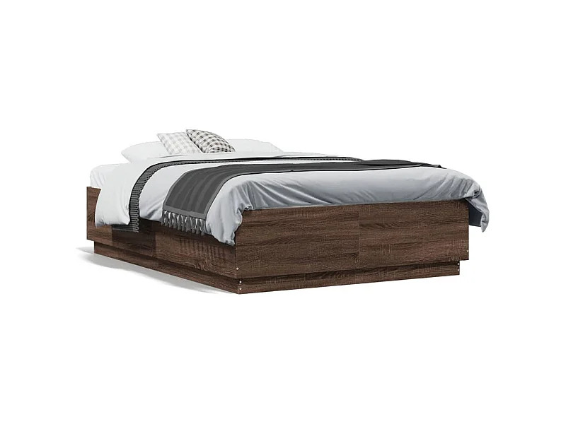 Cadre de lit avec lumières LED chêne marron 135x190
