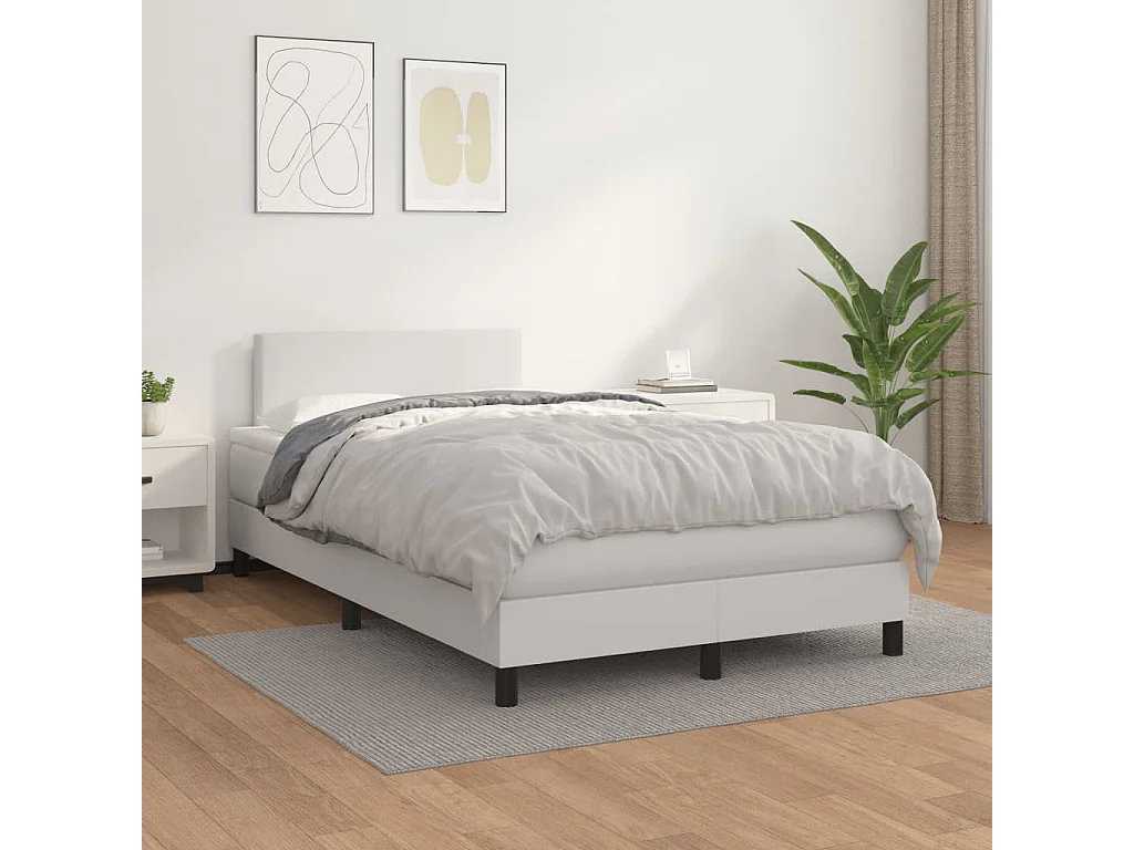 Sommier à lattes de lit avec matelas blanc 120x190 similicuir