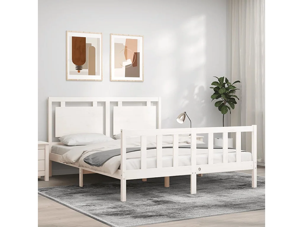 Cadre de lit avec tête de lit blanc 160x200 bois massif