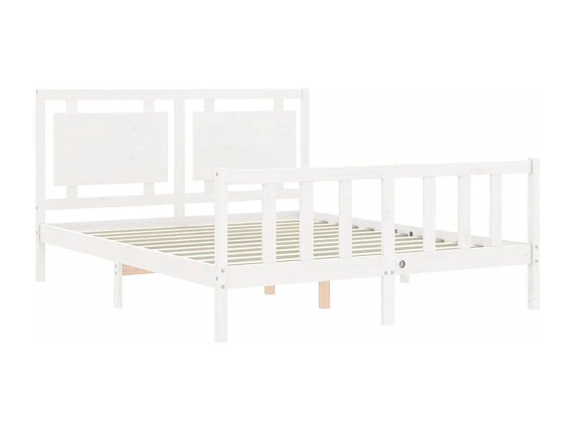 Cadre de lit avec tête de lit blanc 160x200 bois massif