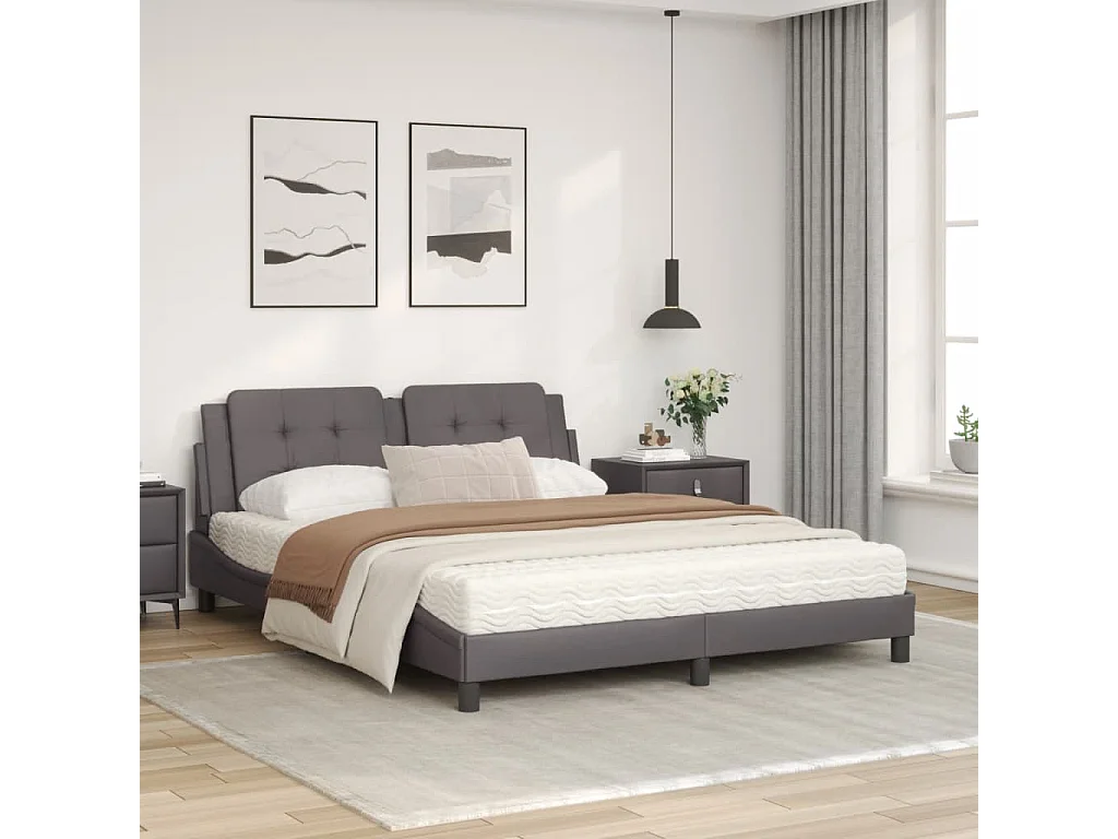 Lit avec matelas gris 160x200 similicuir