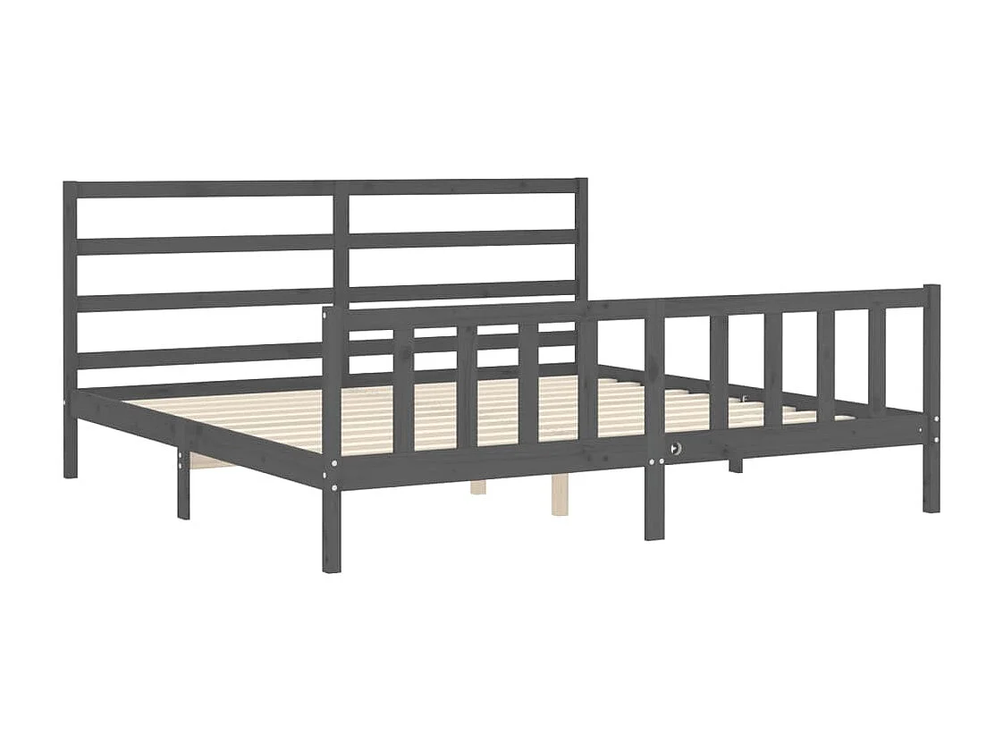 Cadre de lit avec tête de lit gris 200x200 bois massif