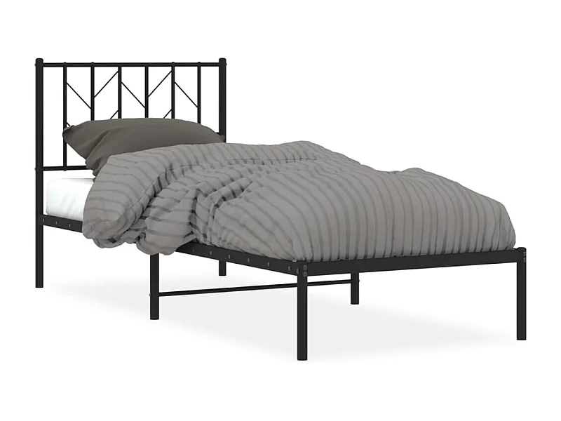 Cadre de lit métal avec tête de lit noir 80x200