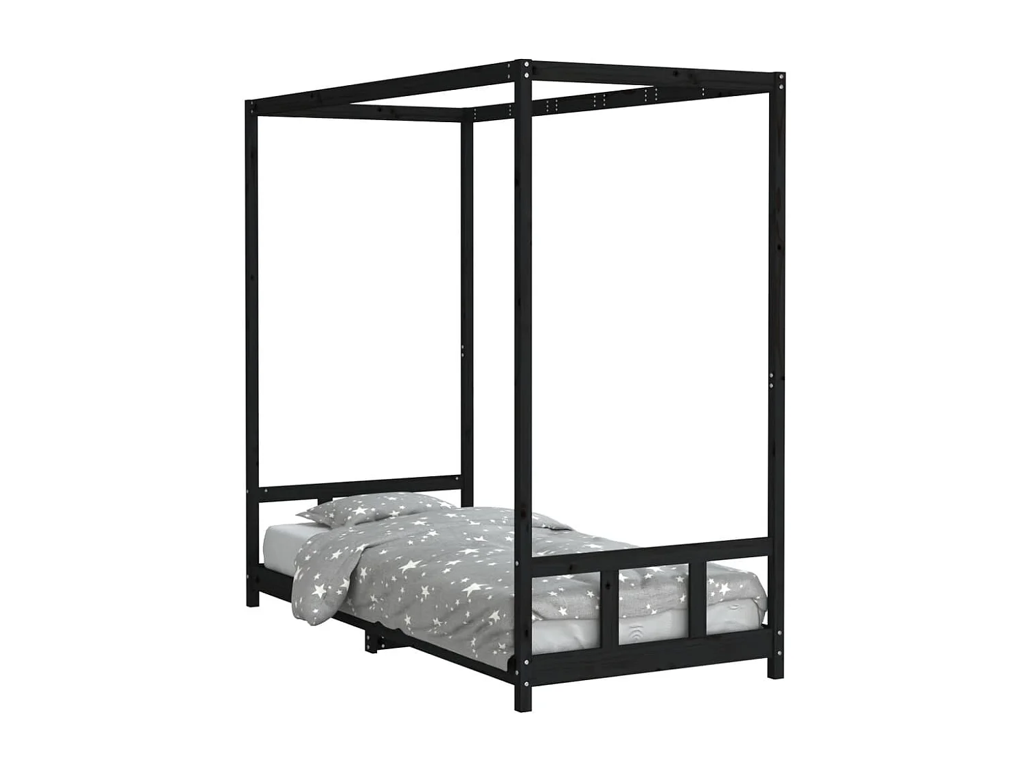 Cadre de lit pour enfants noir 90x200 bois de pin massif