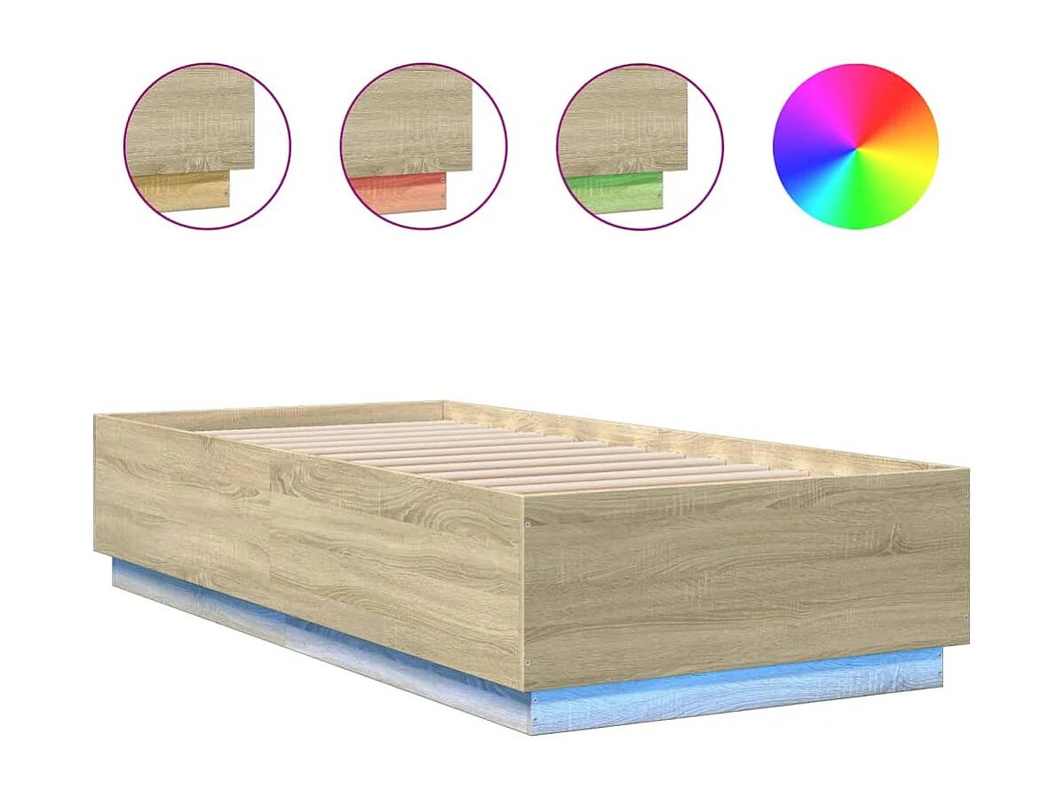 Cadre de lit avec lumières LED chêne sonoma 100x200