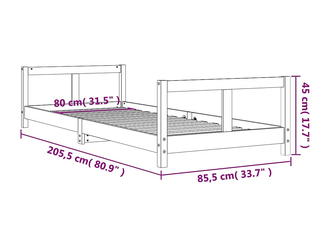 Cadre de lit pour enfants blanc 80x200 bois de pin massif